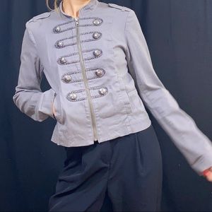 Grey Military style jacket front zipper
